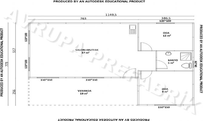 85-2 m² PREFABRİK YAPI - Avrupa Prefabrik Ev - Çelik Ev  - Prefabrik Ev Fiyatları