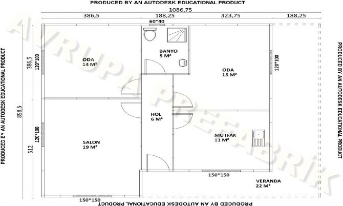97 m² PREFABRİK EV - Avrupa Prefabrik Ev - Çelik Ev  - Prefabrik Ev Fiyatları