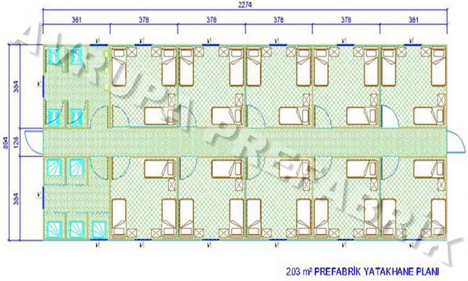 203 m² PREFABRİK YATAKHANE - Avrupa Prefabrik Ev - Çelik Ev  - Prefabrik Ev Fiyatları